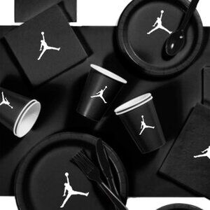 Custom shoe Paper Party Plates Set, Black, 60 Count, Basketball Theme, Jumpman